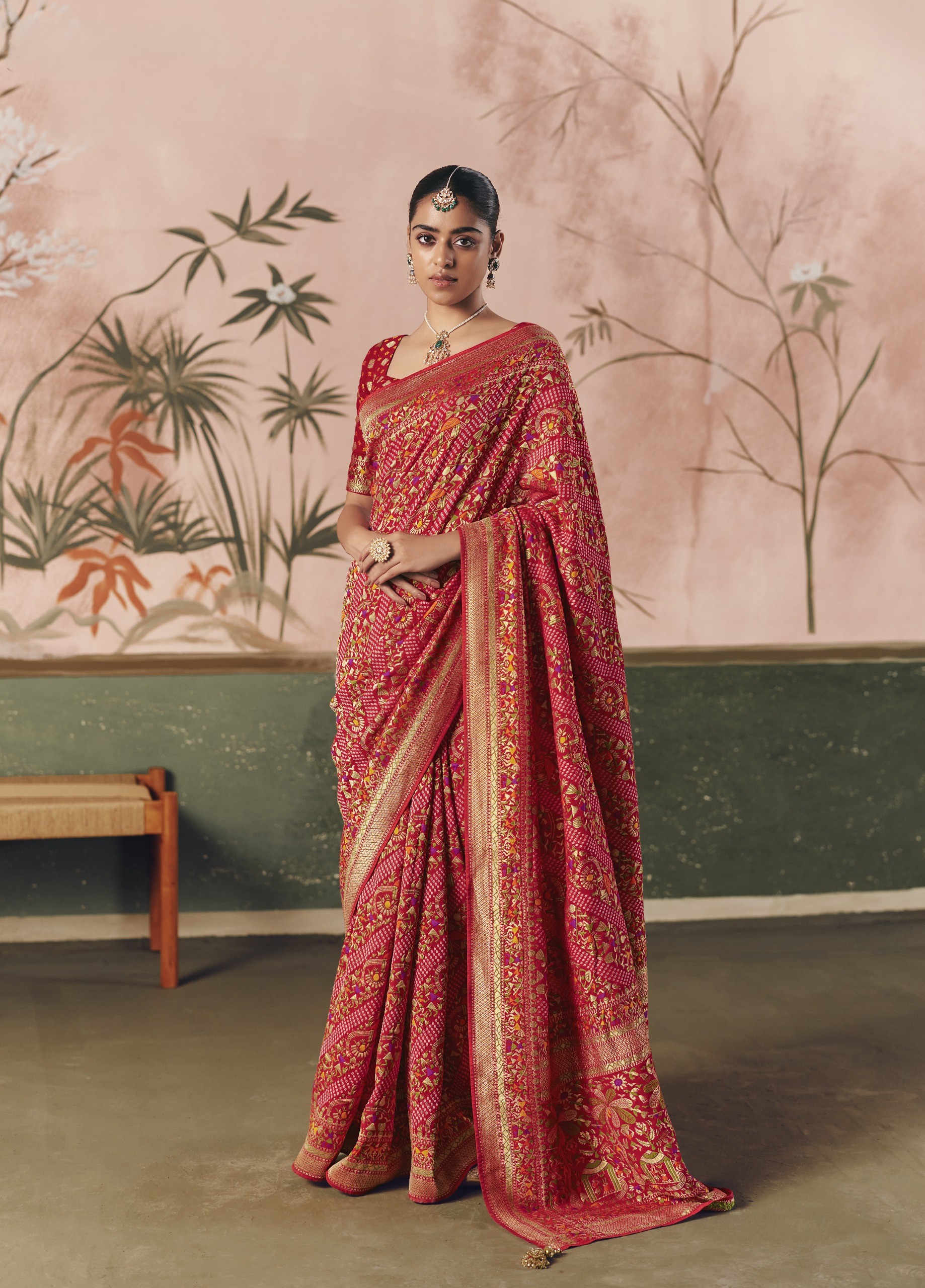 Khadi Georgette Designer Weaving Work & Beautiful Tassels Bandhani Collection